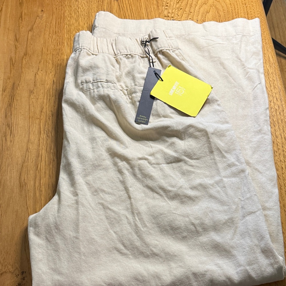 one 5 one Women's Light Cream Linen Wide Leg Pants